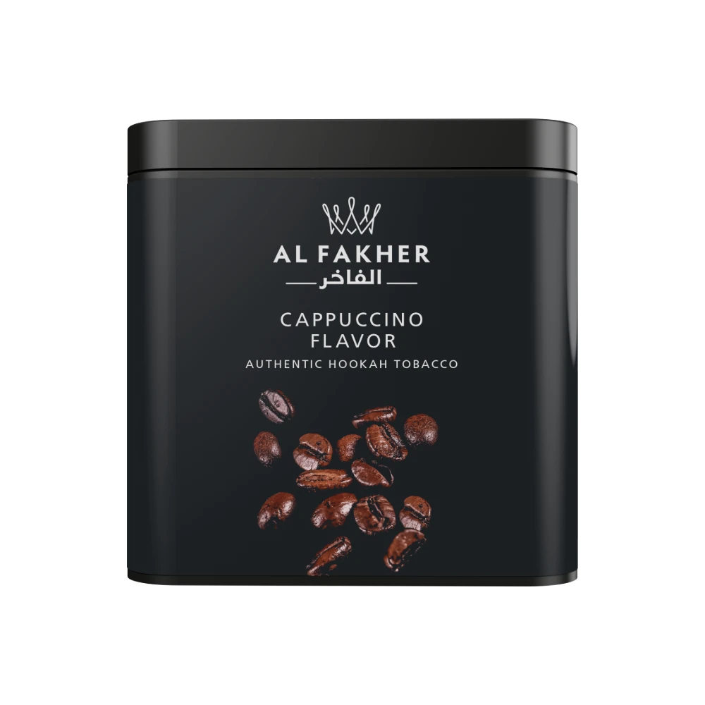Al Fakher Cappuccino shisha tobacco tin on white background