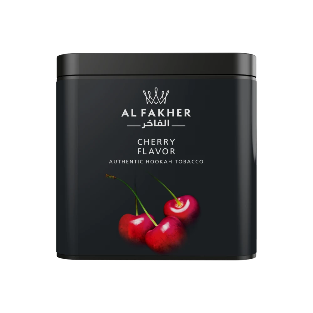 Al Fakher Cherry shisha tobacco tin on white background