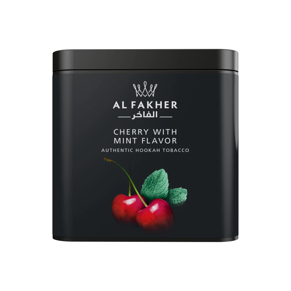 Al Fakher Cherry with Mint shisha tobacco tin on white background