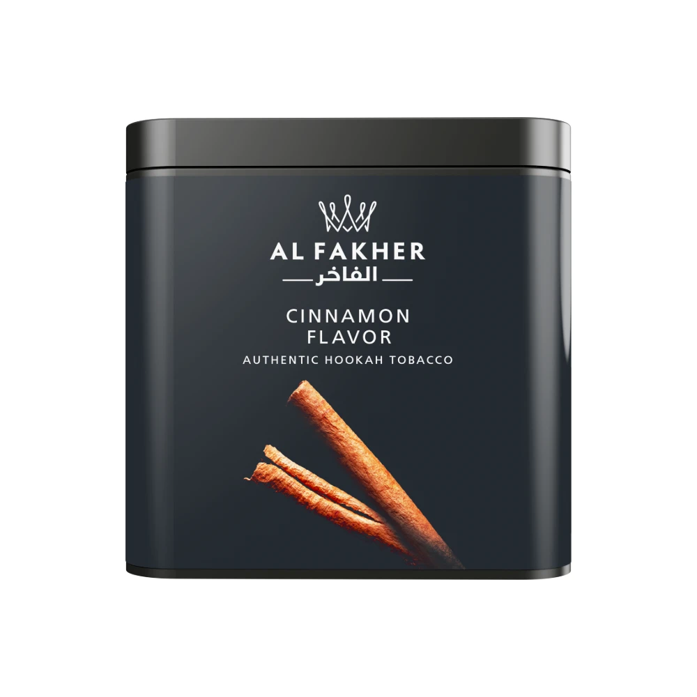 Al Fakher Cinnamon shisha tobacco tin on white background