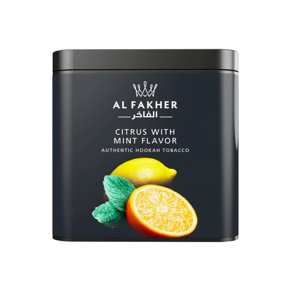 Al Fakher Citrus with Mint shisha tobacco tin on white background