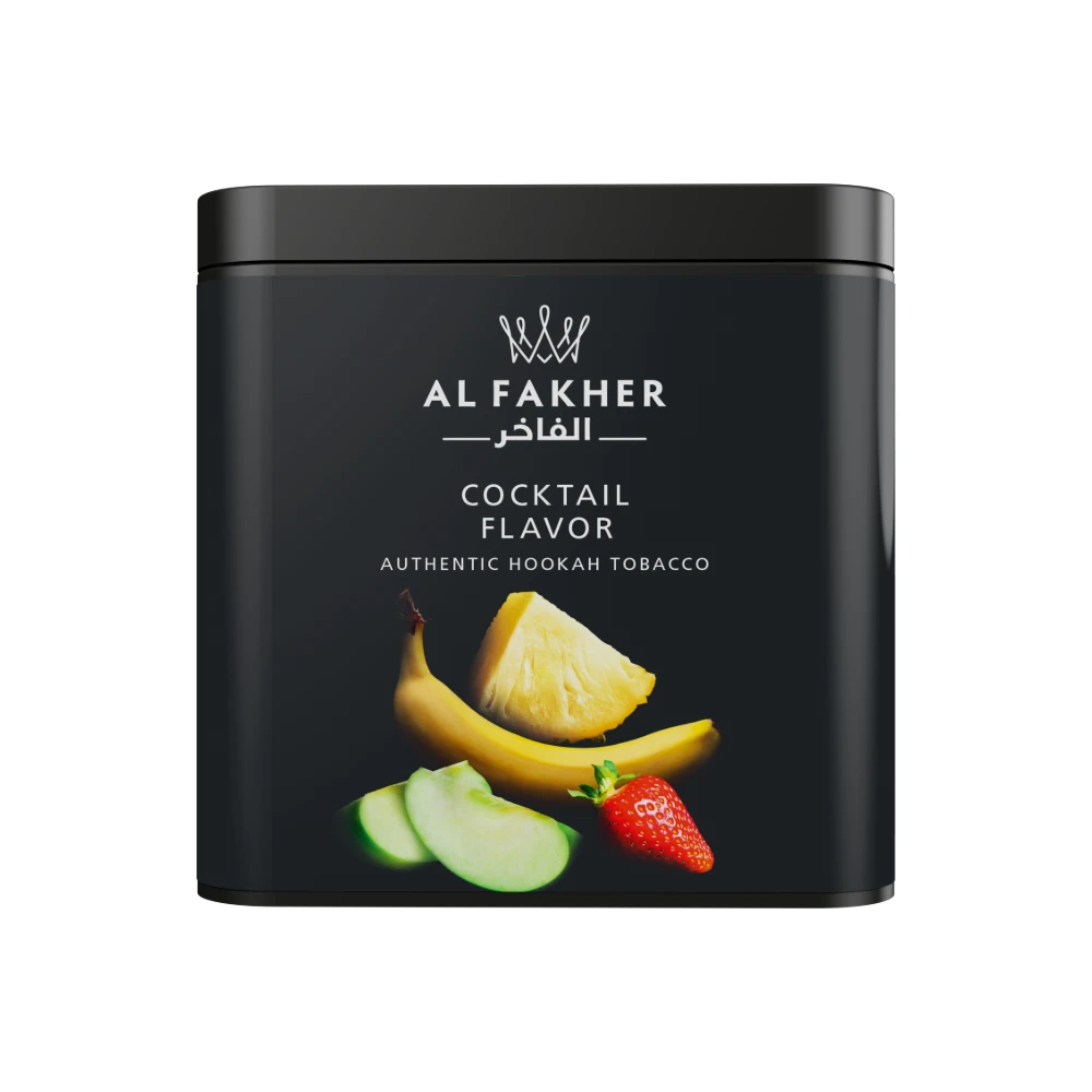 Al Fakher Cocktail shisha tobacco tin on white background