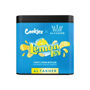 Al Fakher x Cookies Lemon Icy shisha tobacco tin on white background