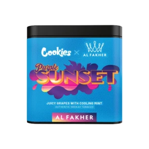 Al Fakher x Cookies Purple Sunset shisha tobacco tin on white background