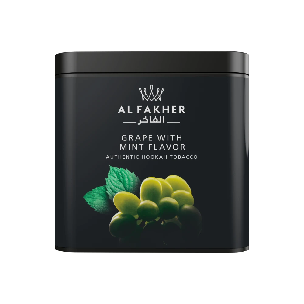 Al Fakher Grape with Mint shisha tobacco tin on white background