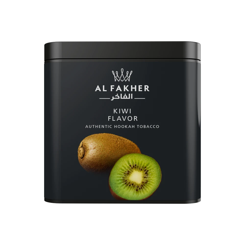 Al Fakher Kiwi shisha tobacco tin on white background