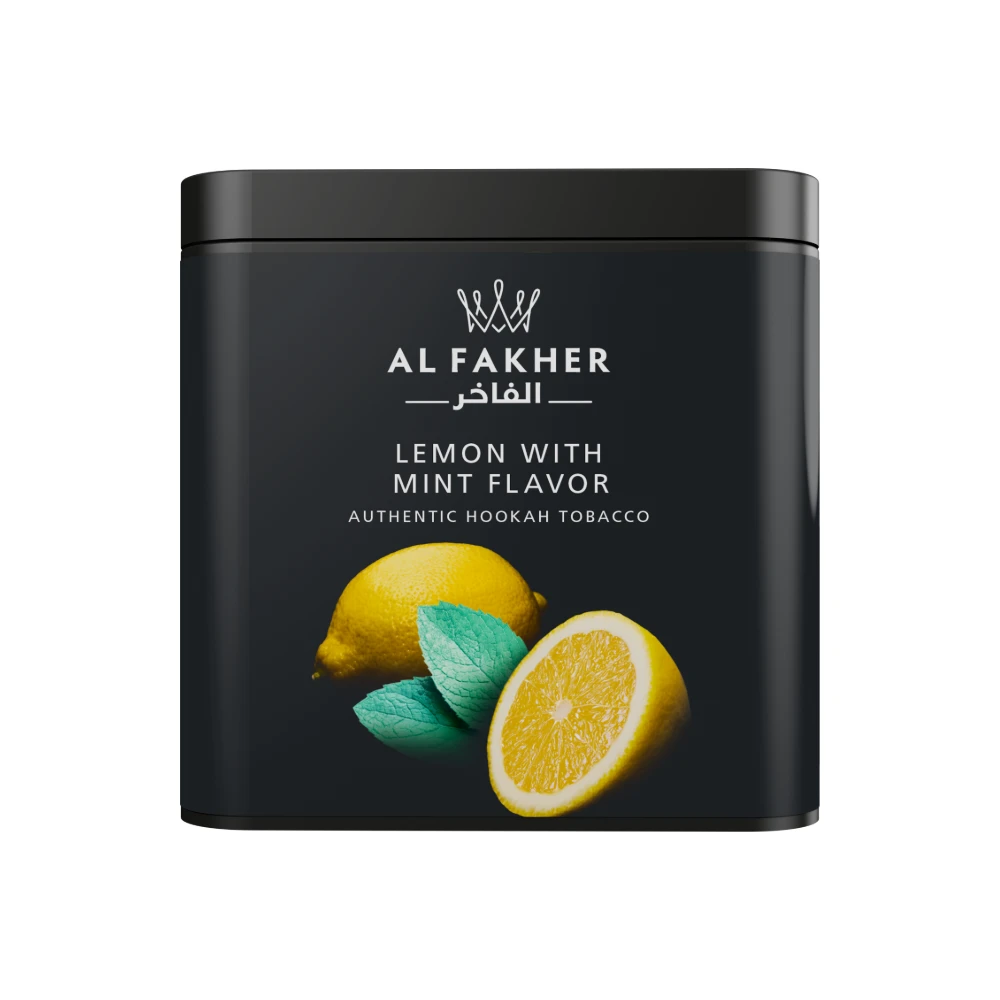 Al Fakher Lemon with Mint shisha tobacco tin on white background
