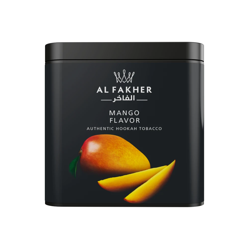 Al Fakher Mango shisha tobacco tin on white background