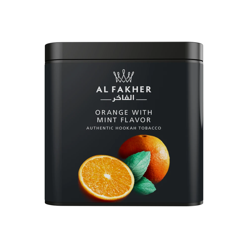 Al Fakher Orange with Mint shisha tobacco tin on white background