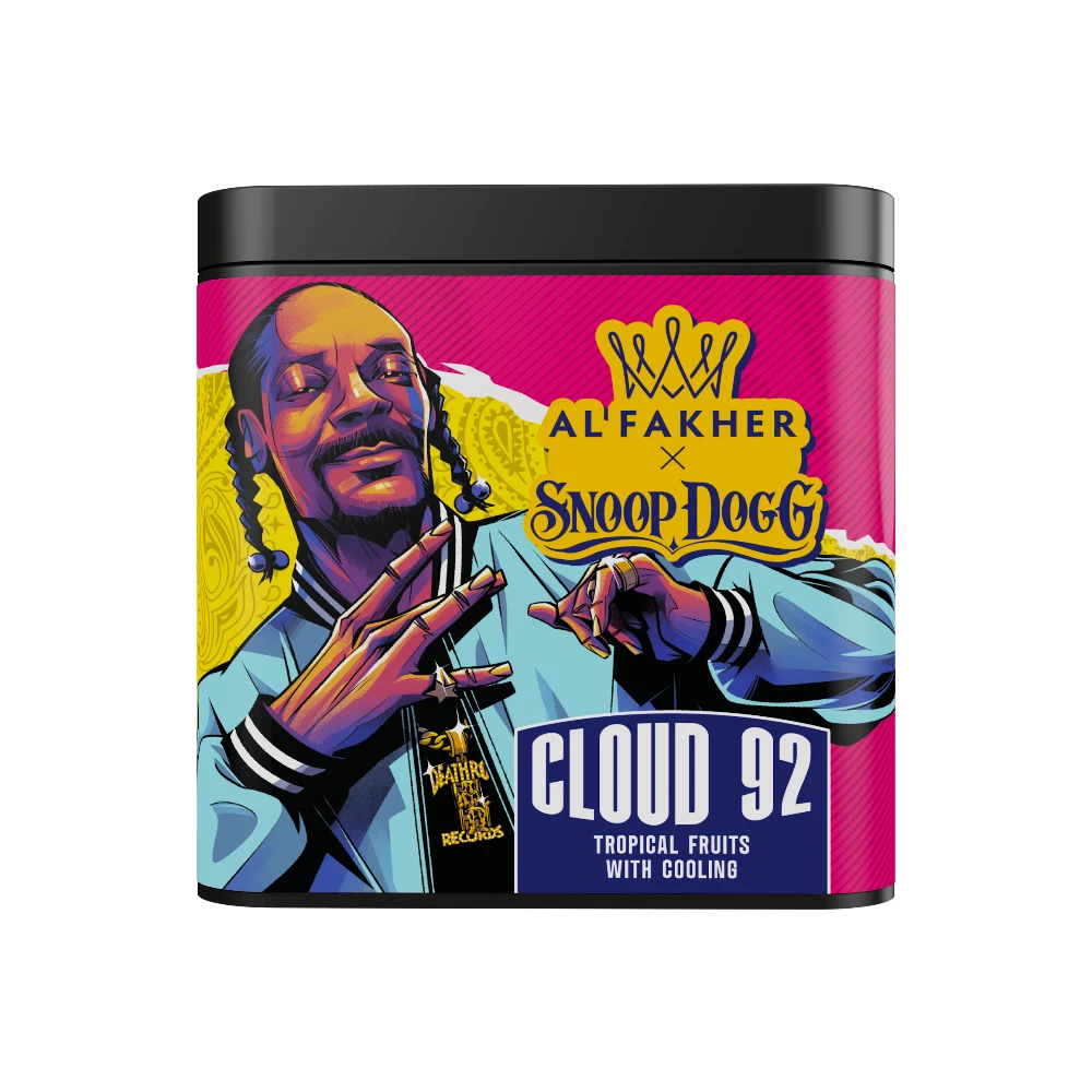 Al Fakher x Snoop Dogg Cloud 92 shisha tobacco tin on white background