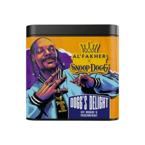 Al Fakher x Snoop Dogg Dogg's Delight shisha tobacco tin on white background