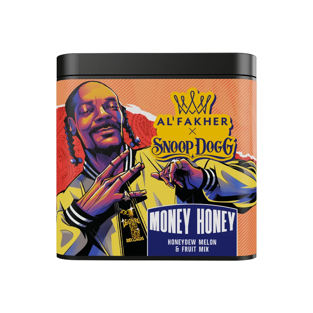 Al Fakher x Snoop Dogg Money Honey shisha tobacco tin on white background
