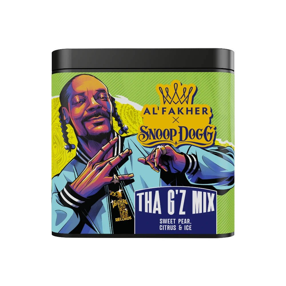 Al Fakher x Snoop Dogg Tha G'z Mix shisha tobacco tin on white background