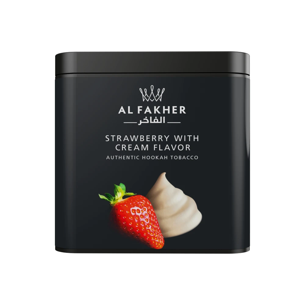 Al Fakher Strawberry with Cream shisha tobacco tin on white background