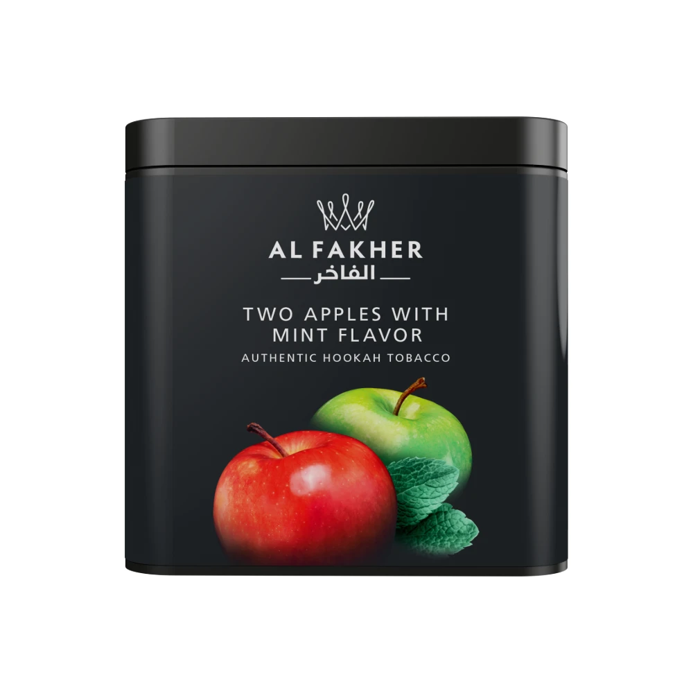 Al Fakher Two Apples with Mint shisha tobacco tin on white background