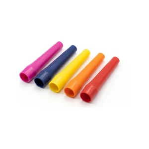Cocous short disposable hookah mouth tips in assorted colors (pink, blue, yellow, orange, red), tapered single-use plastic tips