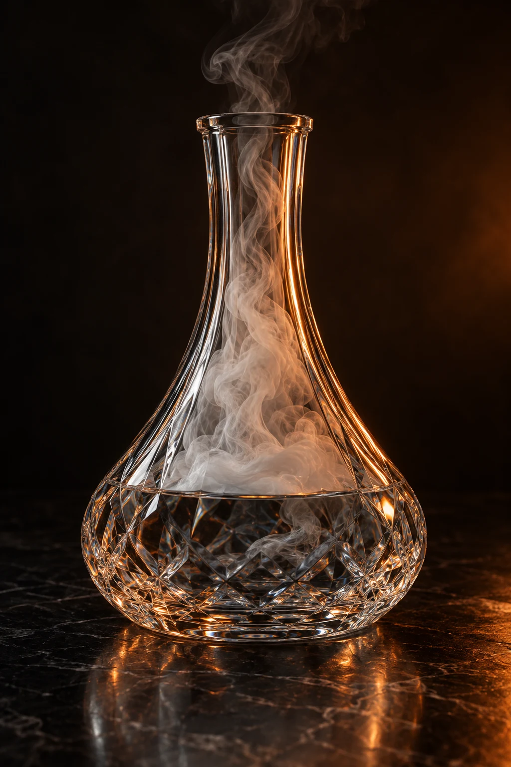 Crystal hookah base with smoke inside