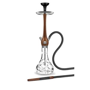 WOOKAH Bloom Merbau Set with Merbau wood body, Bloom-cut crystal vase and black leather hose