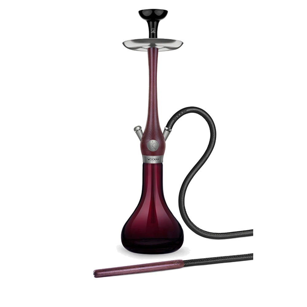 WOOKAH Burgundy Set with dark ruby burgundy body, burgundy smooth vase and black leather hose