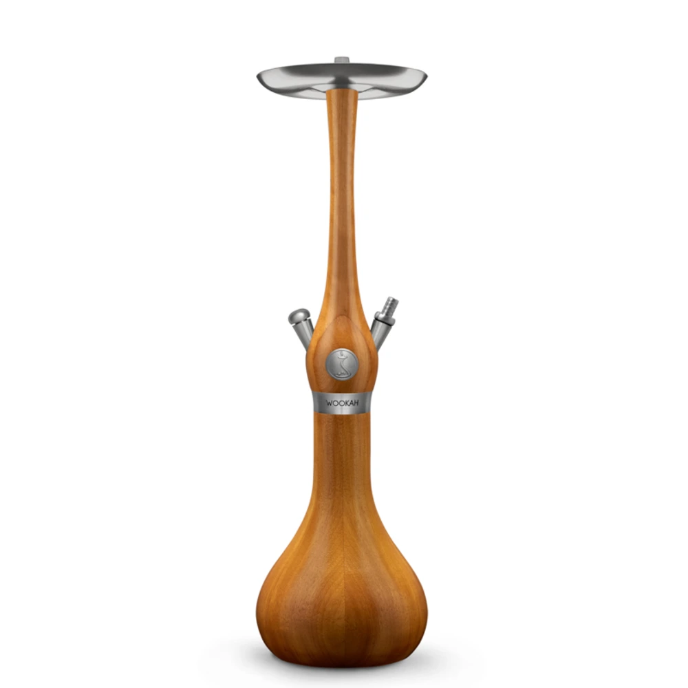 WOOKAH Classic Iroko hookah with golden brown wood body and wood vase