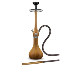 WOOKAH Classic Iroko Set with iroko wood body and wood vase, brown leather hose and wooden mouthpiece