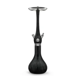WOOKAH Classic Nox hookah with pitch-black textured wood body and wood vase
