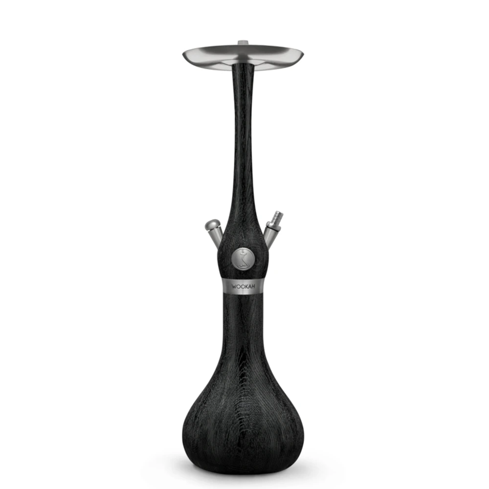 WOOKAH Classic Nox hookah with pitch-black textured wood body and wood vase