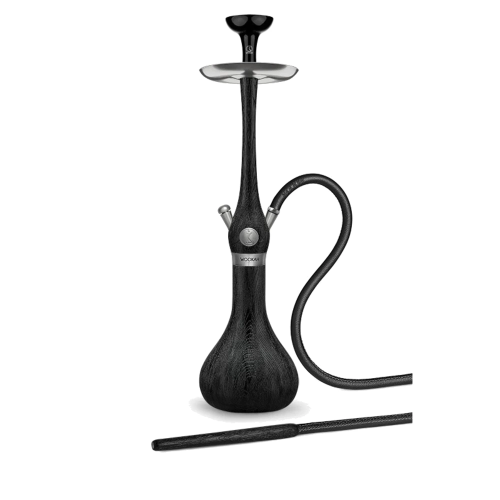 WOOKAH Classic Nox Set with nox wood body and wood vase, black leather hose and wooden mouthpiece