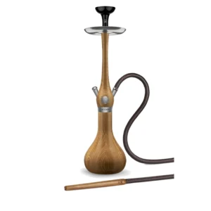 WOOKAH Classic Oak Set with oak wood body and wood vase, brown leather hose and wooden mouthpiece