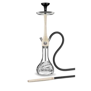 WOOKAH Comet Alabaster Set with bright alabaster body, Comet-cut crystal vase and black leather hose