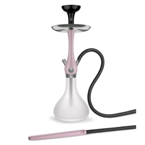 WOOKAH Mini Misty Mauve Set with mauve wood body, frosted Misty vase and black leather hose