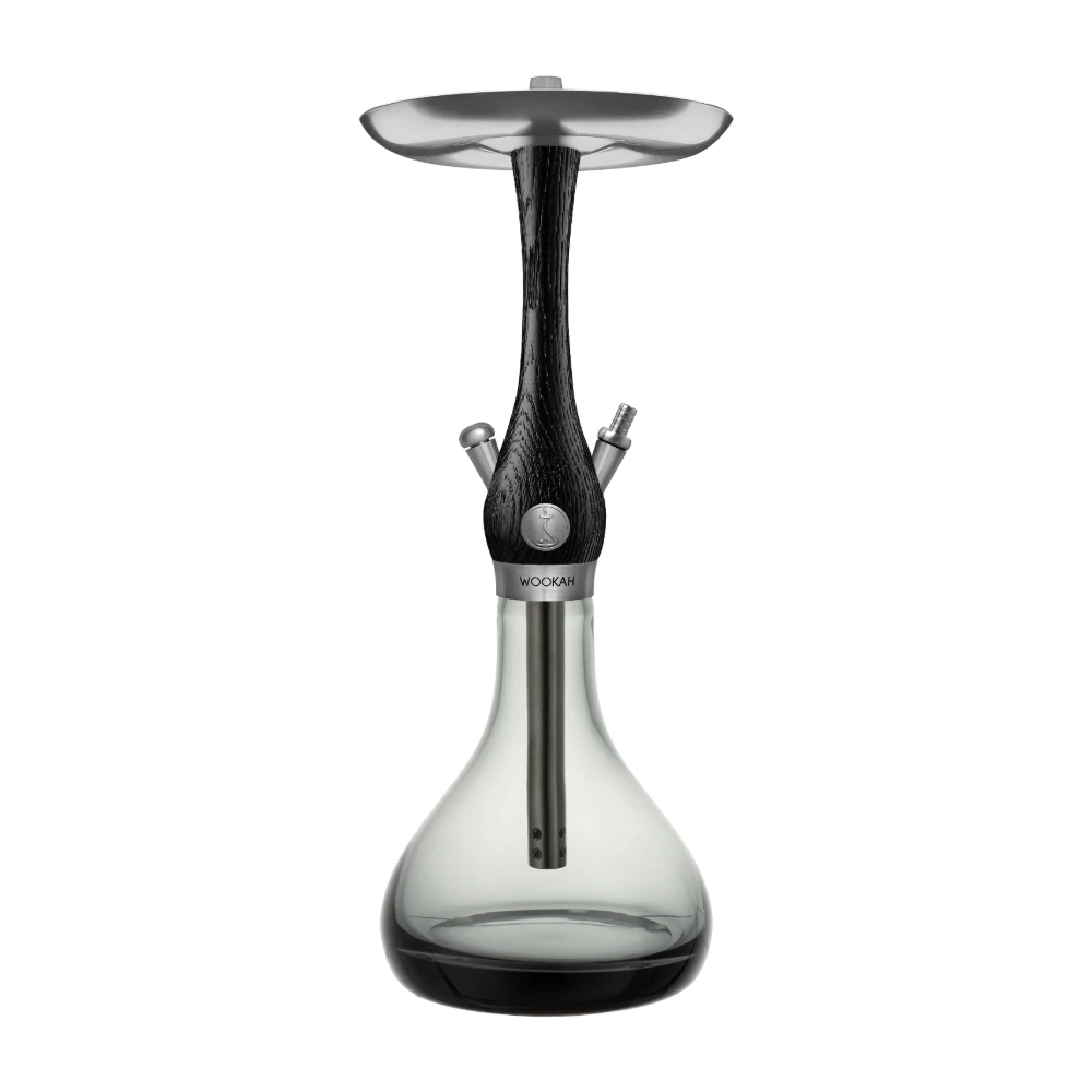 WOOKAH Mini hookah with black Nox wood body and grey Smoky Smooth glass vase