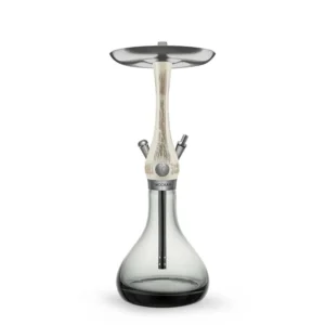 WOOKAH Mini Smoky Taupe hookah with taupe wood body and smoky grey glass vase