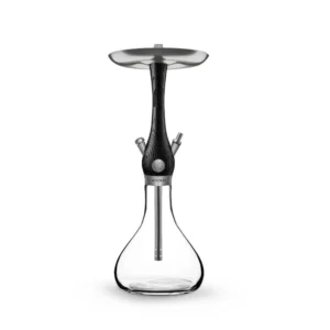 WOOKAH Mini Smooth Nox hookah with black carved wood body and clear glass vase