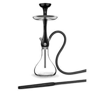 WOOKAH Mini Smooth Nox Set with black Nox wood body, smooth glass vase and black leather hose