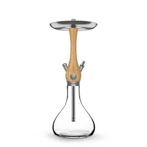 WOOKAH Mini Smooth Oak hookah with light oak body and clear glass vase