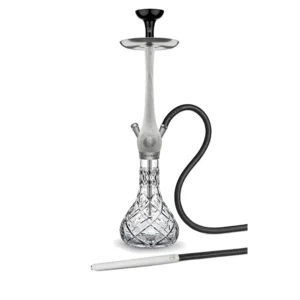 WOOKAH Olives White Nox Set with white Nox wood body, Olives-cut crystal vase and black leather hose