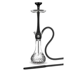 WOOKAH Pinion Nox Set with black Nox wood body, Pinion textured vase and black leather hose
