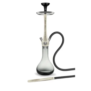 WOOKAH Smoky Taupe Set with taupe wood body, smoky smooth vase and black leather hose