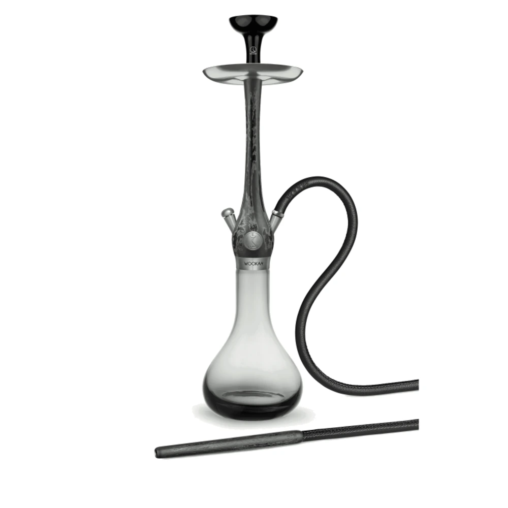 WOOKAH Smoky Tenebris Set with black and grey Tenebris body, smoky smooth vase and black leather hose
