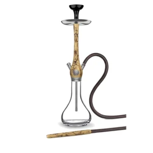 WOOKAH Smooth Grom Set with etched Grom wood body, clear smooth glass vase and brown leather hose