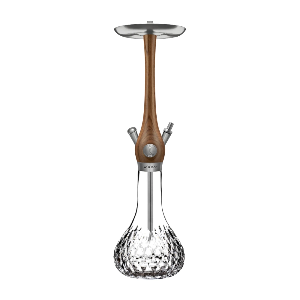 WOOKAH hookah with walnut wood body and textured Pinion Mastercut glass vase